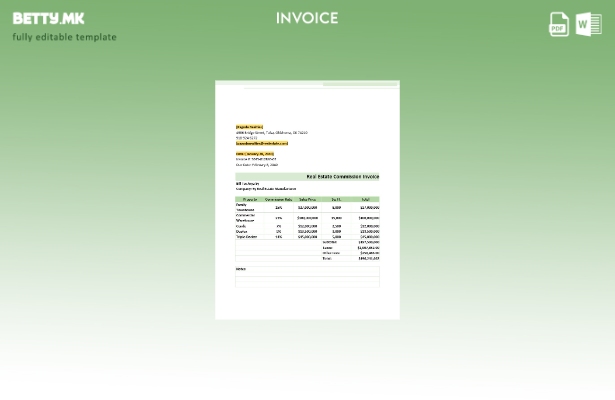 Шаблон за фактура за провизија за недвижен имот во модерен стил